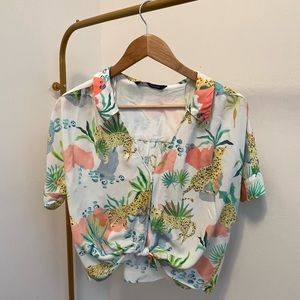 Zara top cropped floral shirt
